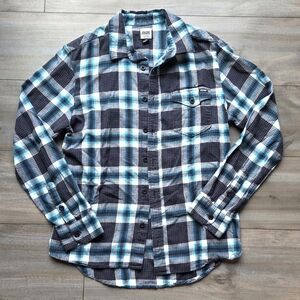 Volcom Blue and Black Plaid Button-Down Shirt